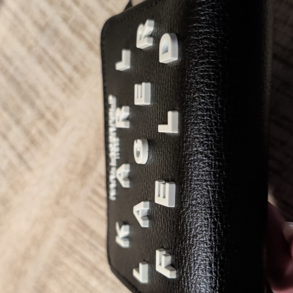 Karl Lagerfeld Paris Jacqueline Leather Wallet Black w/ Raised Block Lettering - Picture 12 of 12